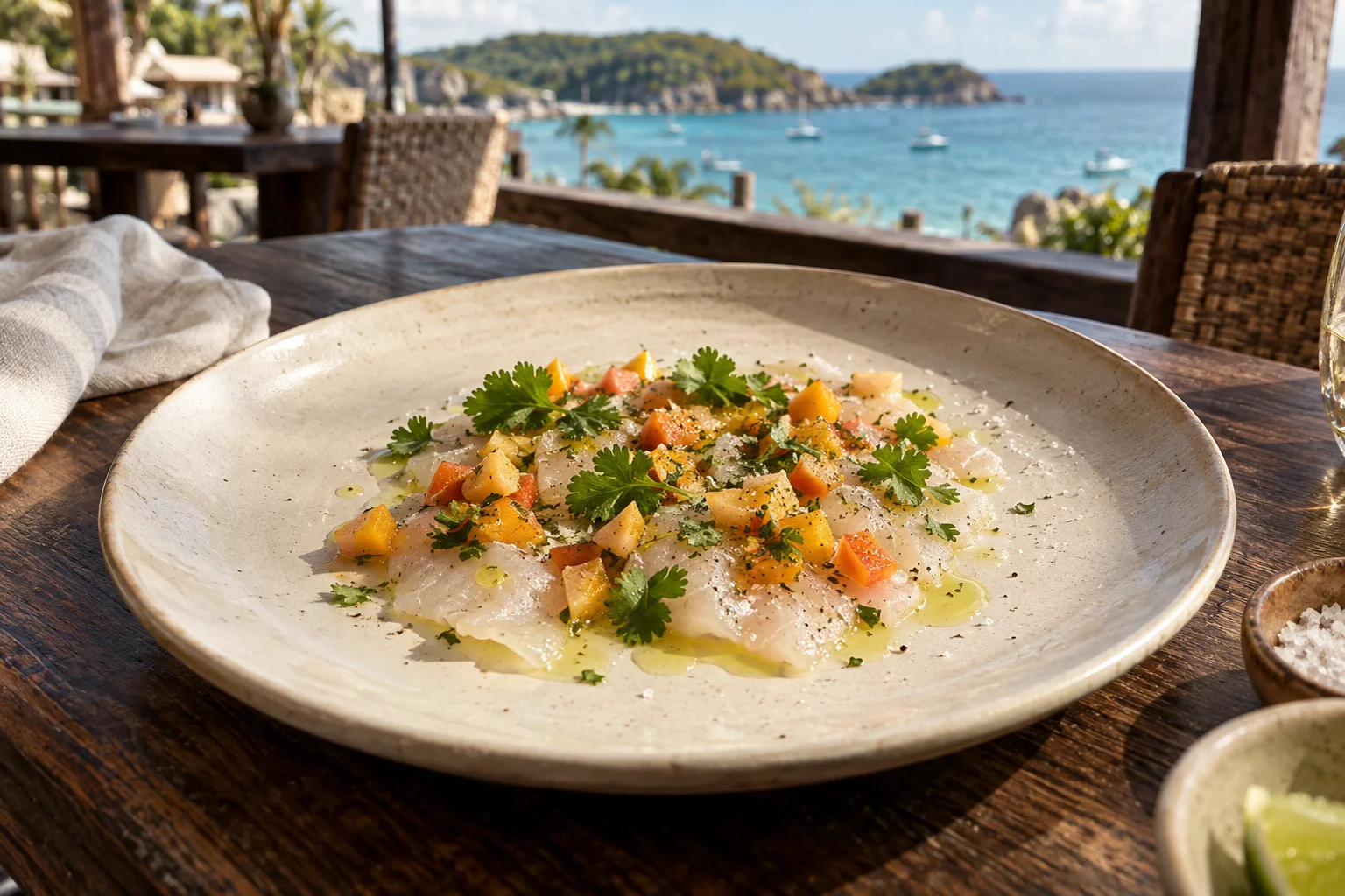 Lâminas de peixe branco com caju e ervas