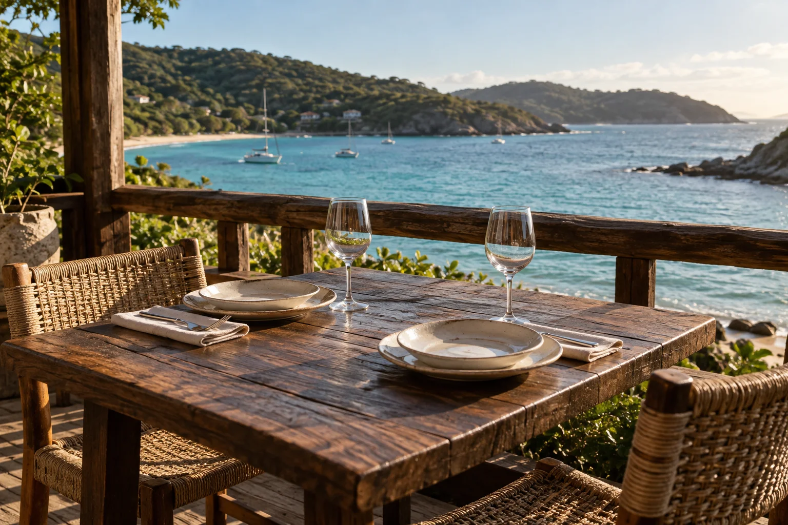 Mesa para dois com vista para a baía